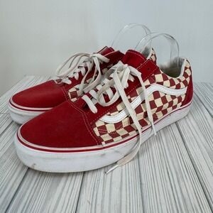 Vans Skater‎ Low Top Red Checkerboard Suede Canvas Sneakers Men's Shoes Size 12